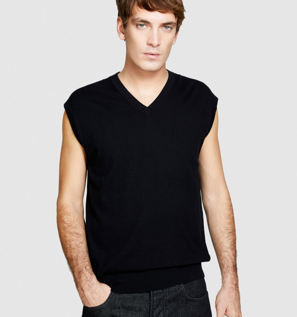 Knit vests - men's v-neck sweaters - Black | Sisley image number 4